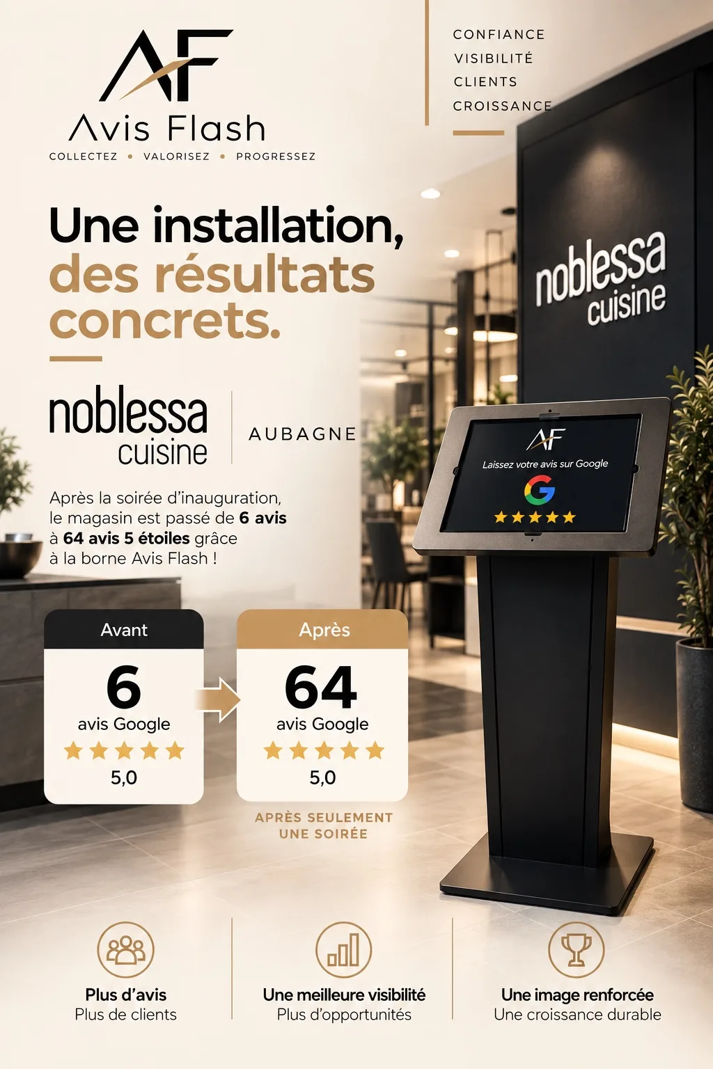 Exemple d'installation de la borne Avis Flash pour collecter des avis Google